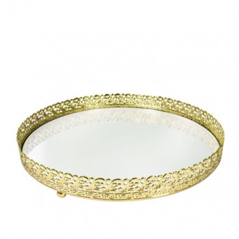 CG-009-071 BANDEJA METAL DOURADO ARABESCO ESPELHADA 24X4 CM