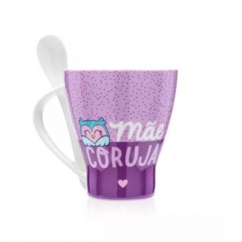 LI1640 CANECA COM COLHER MAE CORUJA FOFA