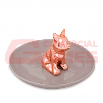 08942 PORTA BIJOUX CACHORRO COBRE/CINZA EM CERAMICA