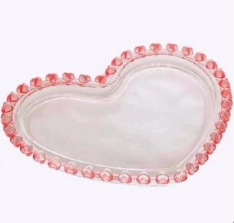 1751 PRATO SOBREMESA CRISTAL DE CHUMBO CORACAO BORDA ROSA 18x15,5x2cm