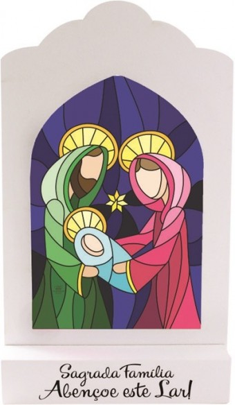 P17126 MADEIRINHA COM VITRAL SAGRADA FAMÃLIA 25,5X15