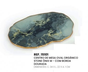 15101 CENTRO DE MESA OVAL ORGANICO STONE ONIX M - C/ BORDA DOURADA