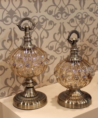 4515202 POTICHE BRONZ EMILI P - 15,5 x 15,5 x 28 cm ( vidro - metal )