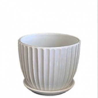 GC0200  VASO EM CERAMICA M BRANCA C/ PRATINHO EM BAIXO DETALHADO A13XL14CM