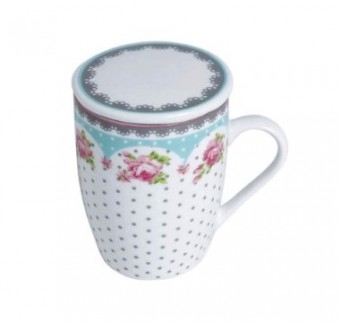 2179 CANECA DE PORCELANA SUPER WHITE C/TAMPA E FILTRO AMELIA VERDE/BRANCA 310ml