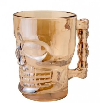 1224 caneca c/1 p/chopp e cerveja de vidro sodo-calcico caveira rock style dourado 510ml