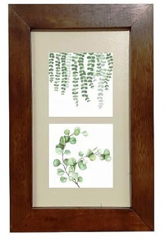 3002m-009 quadro dec madeira c/2 az folhagem 18,5x31,5cm