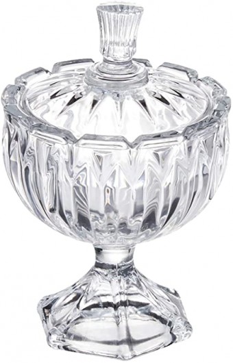 26606 POTICHE DECORATIVO CRISTAL DE CHUMBO C/TAMPA LEAF 9x14cm