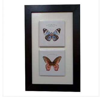 3002-015 QUADRO DEC 2 AZULEJOS DUPLA BORBOLETAS 18,5X31,5CM