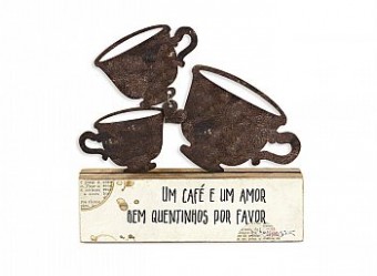 FE730 ESCULTURA DE MESA FERRO XÍCARAS UM CAFÉ 15X10,9