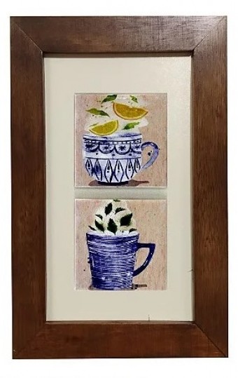 3002m-007 quadro dec madeira c/2 az canecas 18,5x31,5cm