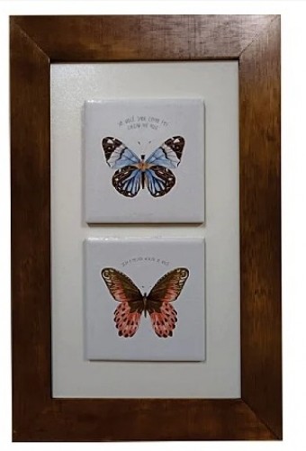 3002M-015 QUADRO DEC MADEIRA C/2 AZ BORBOLETAS 18,5X31,5CM