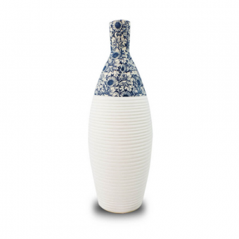 000154 Vaso Decorativo Nakine Ceramica Branco Floral 37X15X15