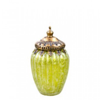 CG-004-021 POTICHE DECORATIVO DE VIDRO VERDE 14X8 CM