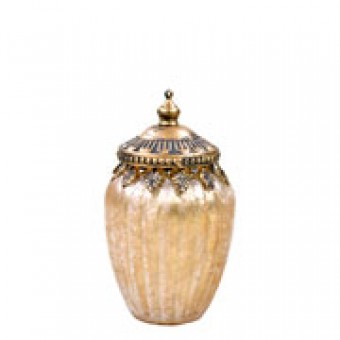 CG-004-022 POTICHE DECORATIVO DE VIDRO BEGE 14X8 CM