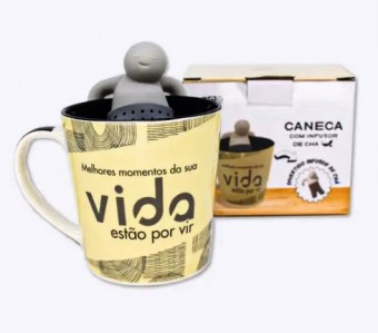 10024283 CANECA 350ML C/ INFUSOR P/ CHA MELHORES MOMENTOS   :SEM GTIN