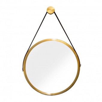 Af005 espelho adnet redondo 400mm dourado c alca marrom