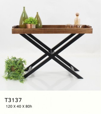T3137 APARADOR BANDEJA PÉ  120X40X80 ALT  ( MADEIRA DEMOLIÇÃO )