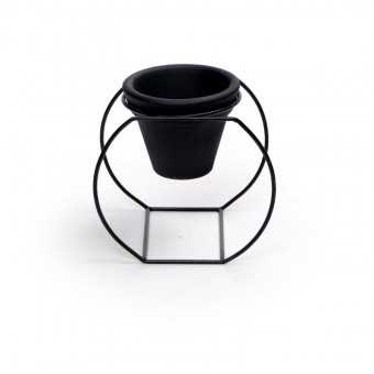 18549 vaso de barro peq com suporte ferro redondo preto