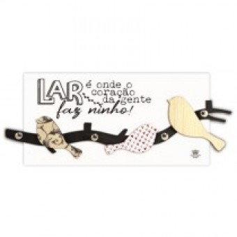 P18584 porta-chave com aplique lar é onde o coração da gente faz ninho 14,5x35