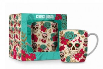 2798 caneca porcelana urban 360ml - caveira flowers