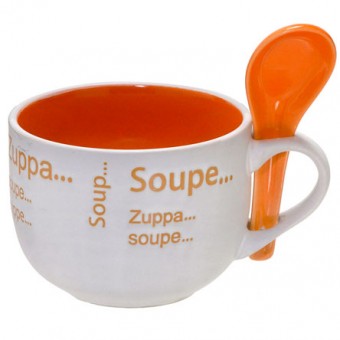 52-026 C CANECA CERAMICA SOPA BR/LARANJA COLHER 470 ML