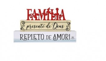 P19071 ENFEITE DE MESA FRASES FAMÍLIA PRESENTE DE DEUS...FLORAL VERMELHO 13,5X25