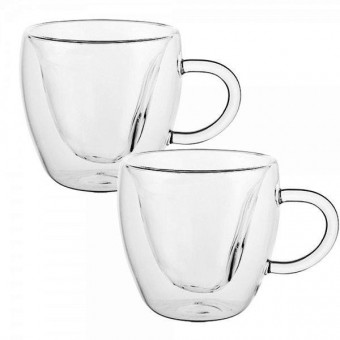 26672 Jogo de 2 xicaras coracao parede dupla em vidro borossilicato 150ml