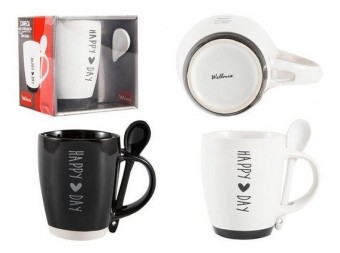 WX7575 CANECA CERAMICA COM COLHER 340ML HAPPY DAY