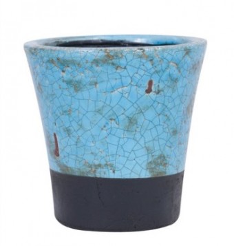 SA037 VASO RUSTICO AZUL TURQUESA C/ DETALHE PRETO NA BASE