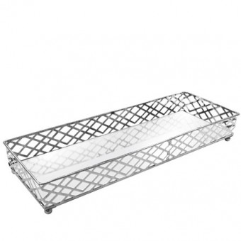 CG-009-079 BANDEJA METAL PRATA SQUARES ESPELHADA 35X13X05 CM
