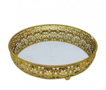 394079 bandeja 4cm dourado espelhado